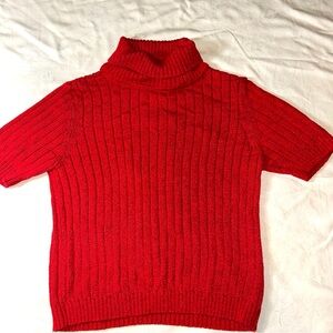 Liz Claiborne Sweater Women Petite M Silk Red Shimmer Holiday Wide Ribbed basic